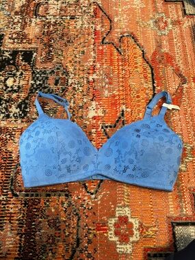 Aerie Real Happy Wireless Lace Bra Blue 38D NWOT